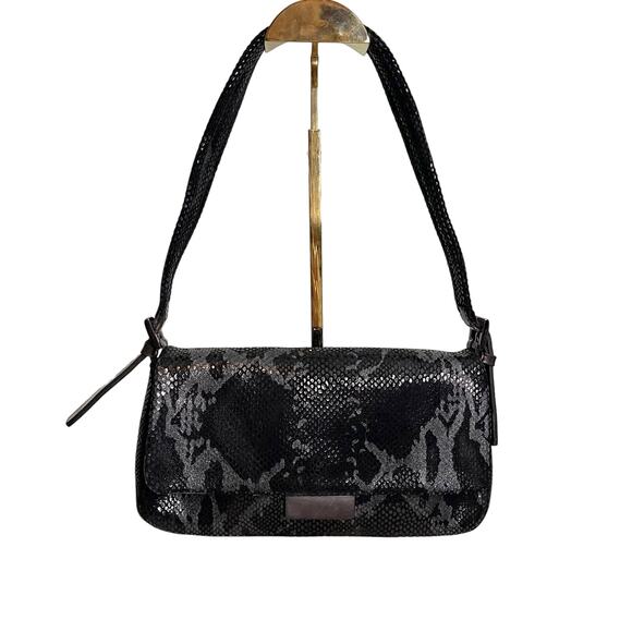 Sabina Black Python Leather and Velvet Shoulder Bag - Picture 1 of 8